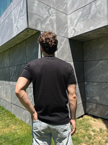 Siyah Pamuklu Fitted Tshirt