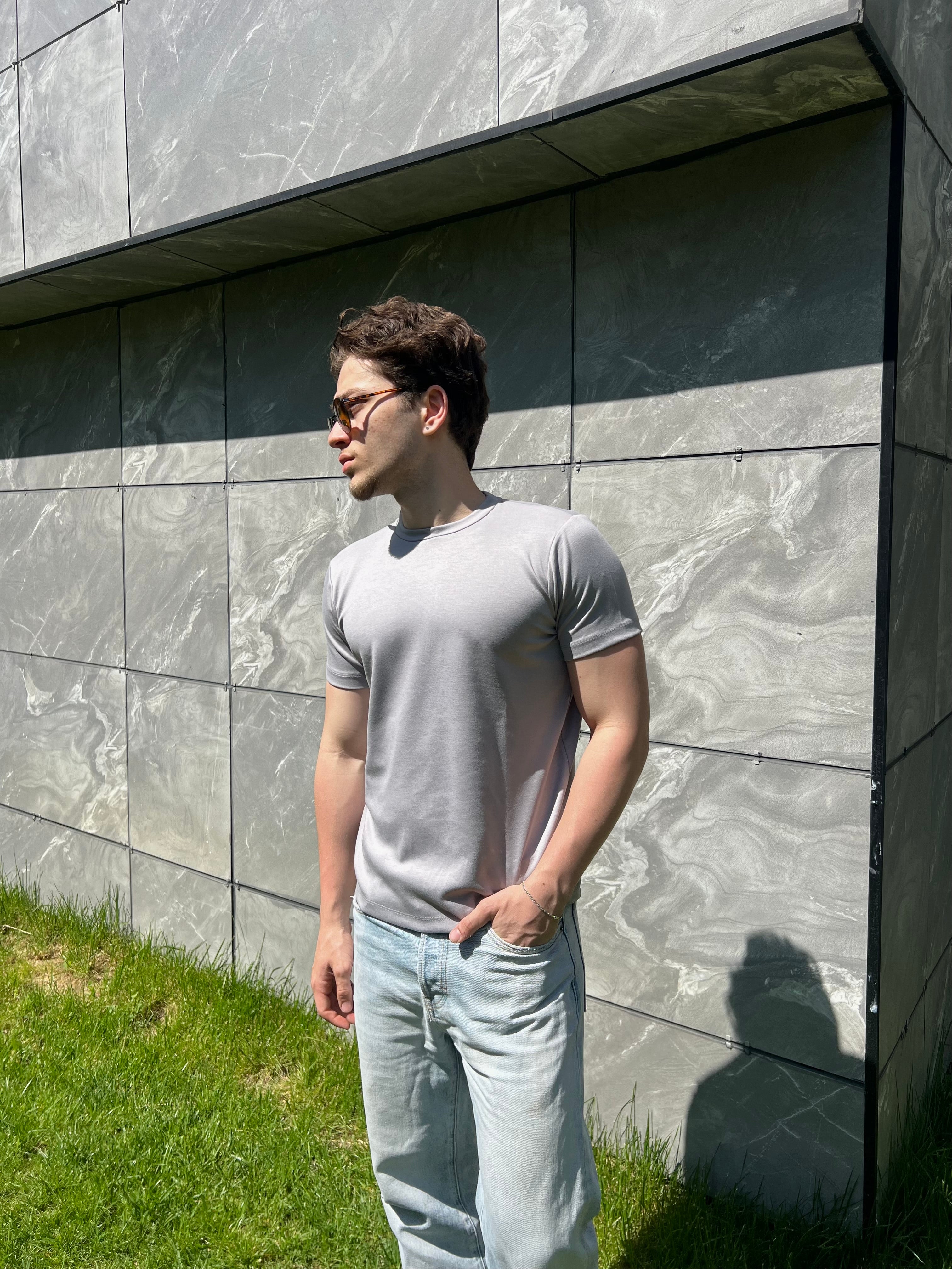 Açık Gri Fitted Tshirt