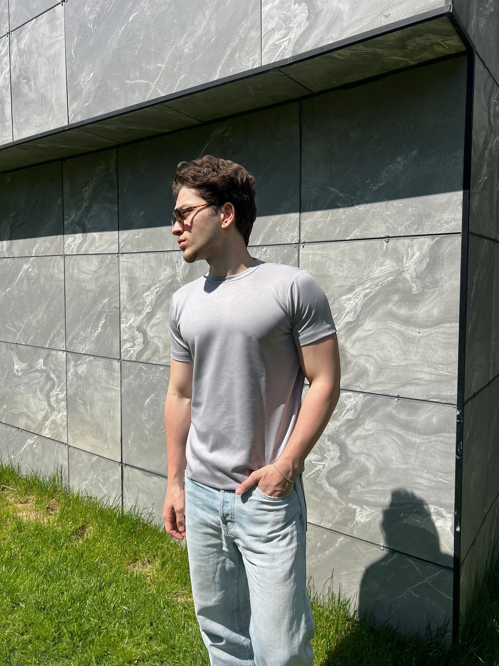 Açık Gri Fitted Tshirt