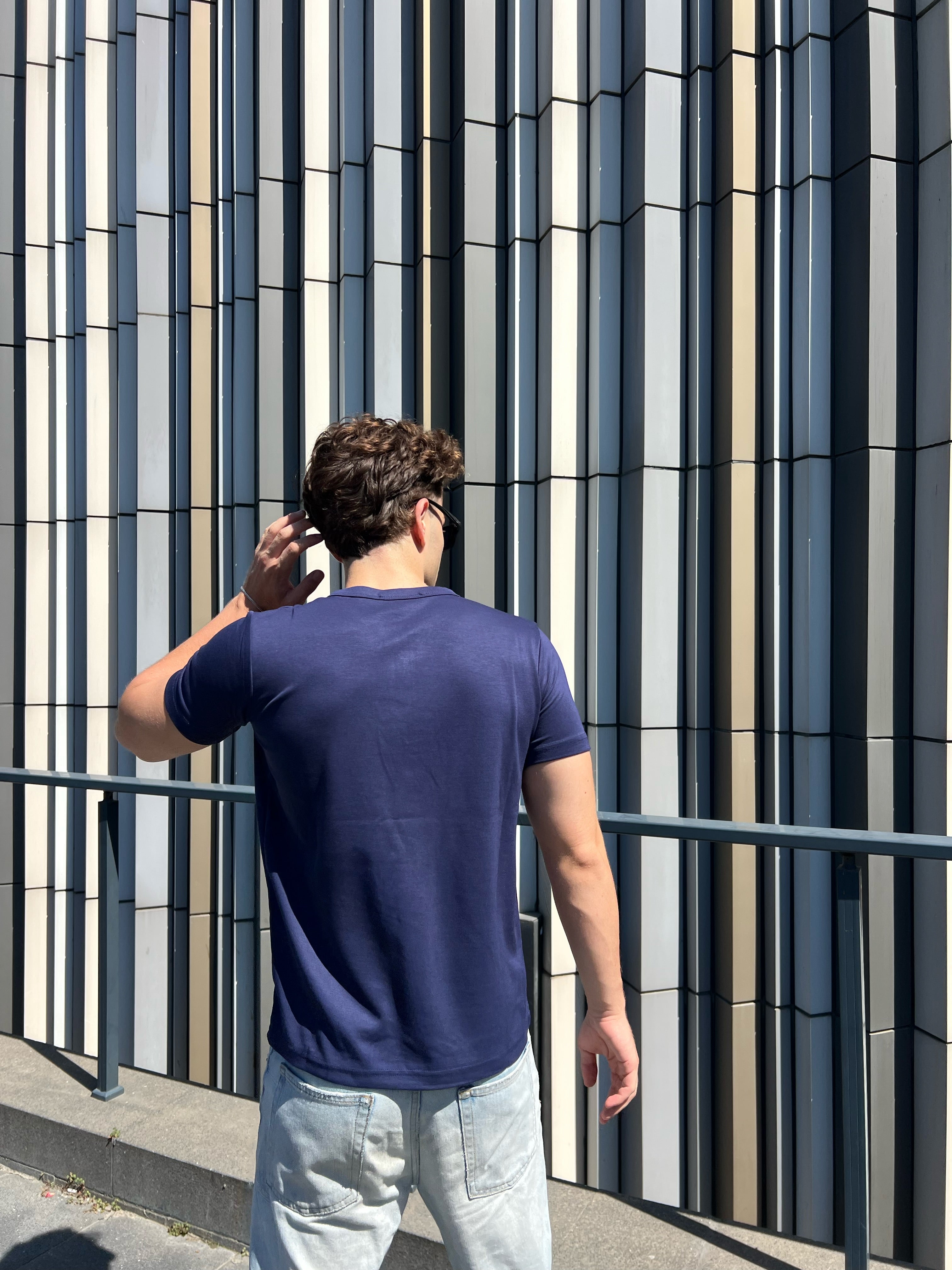 Lacivert Henley Yaka Tshirt
